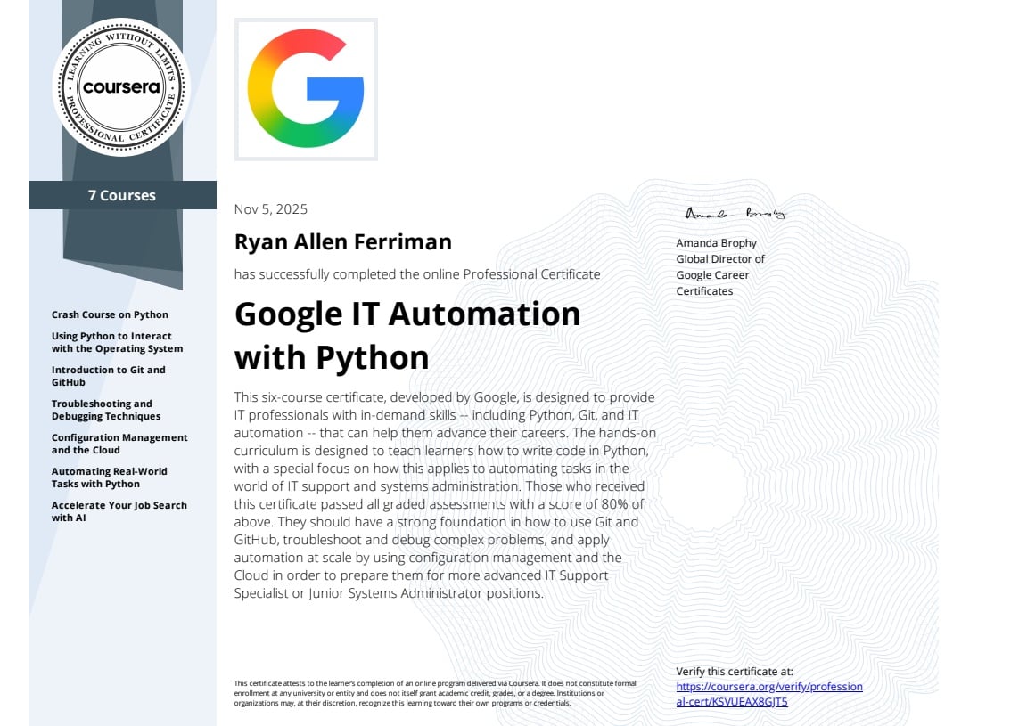 Google IT Automation with Python